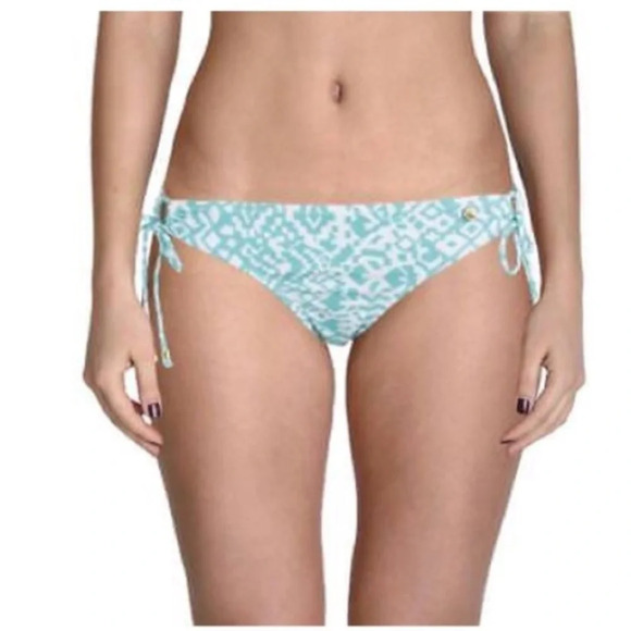 Teal and white string bikini bottom - Picture 1 of 7